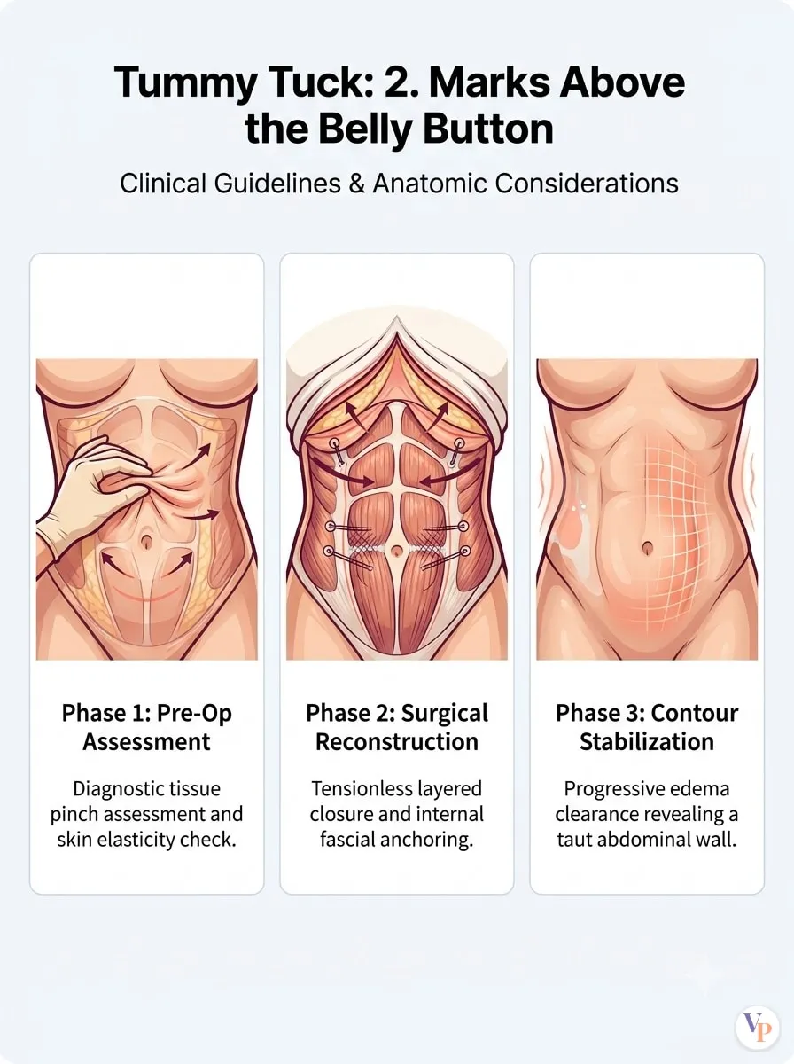 Medical schematic diagram illustrating 2. Marks Above the Belly Button in tummy tuck surgery by Dr. Vishal Purohit in Jaipur