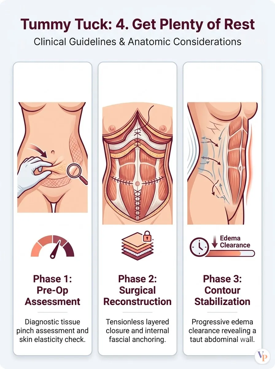 Medical schematic diagram illustrating 4. Get Plenty of Rest in tummy tuck surgery by Dr. Vishal Purohit in Jaipur