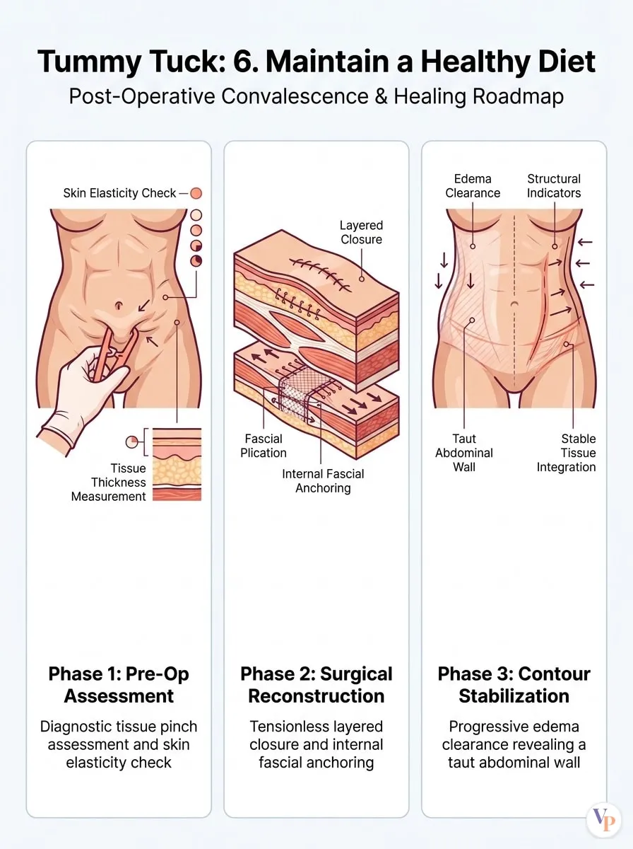Medical schematic diagram illustrating 6. Maintain a Healthy Diet in tummy tuck surgery by Dr. Vishal Purohit in Jaipur
