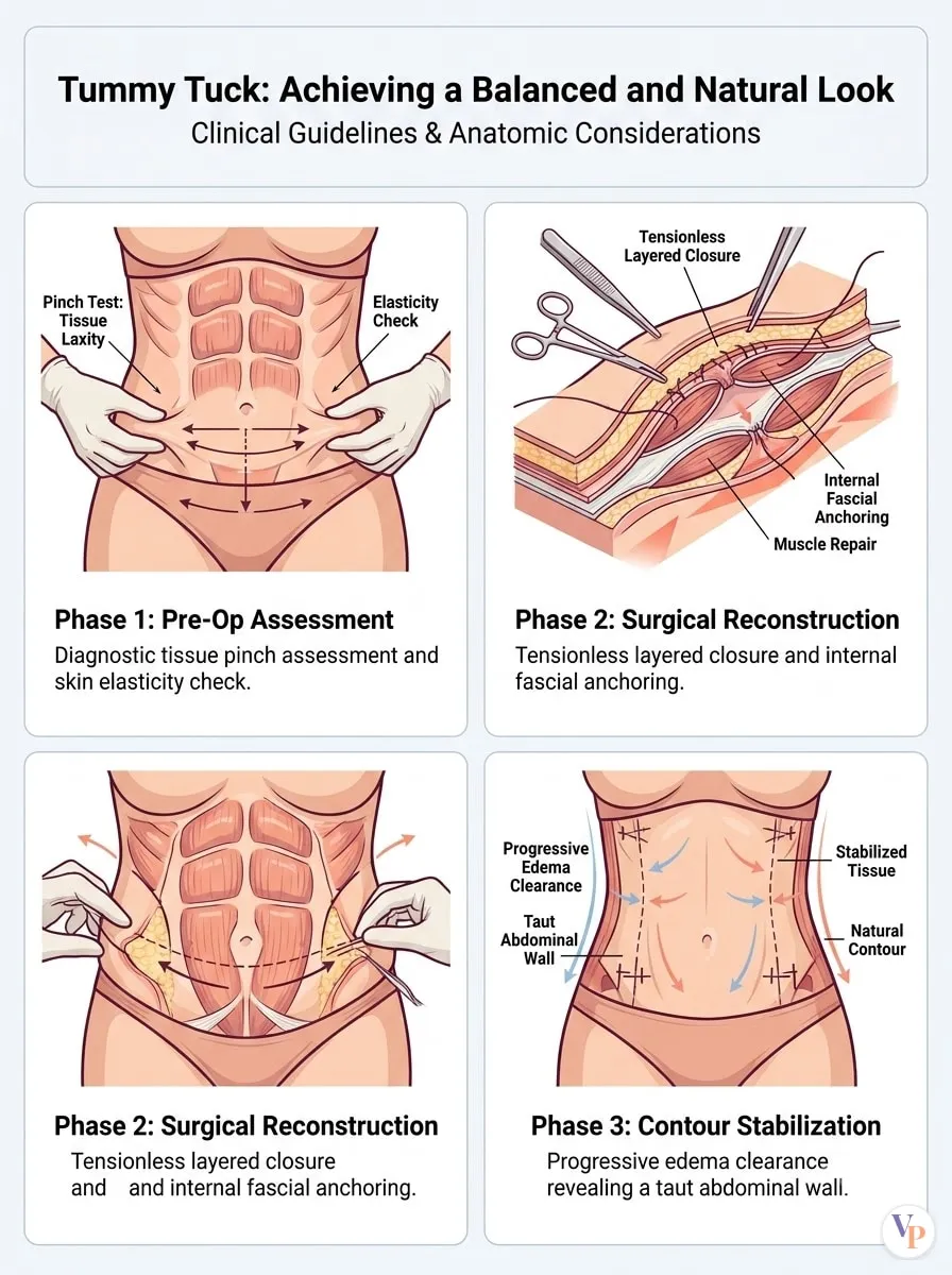 Medical schematic diagram illustrating Achieving a Balanced and Natural Look in tummy tuck surgery by Dr. Vishal Purohit in Jaipur