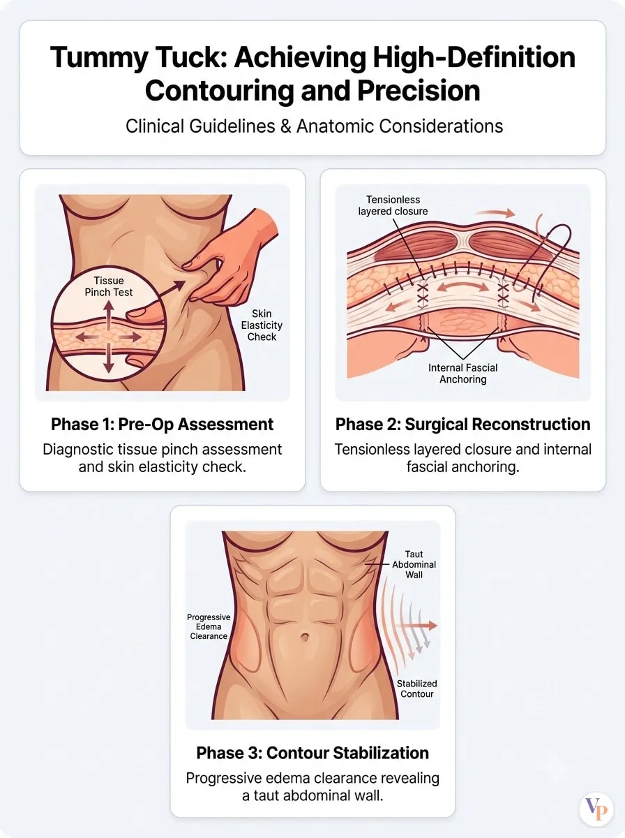 Medical schematic diagram illustrating Achieving High-Definition Contouring and Precision in tummy tuck surgery by Dr. Vishal Purohit in Jaipur