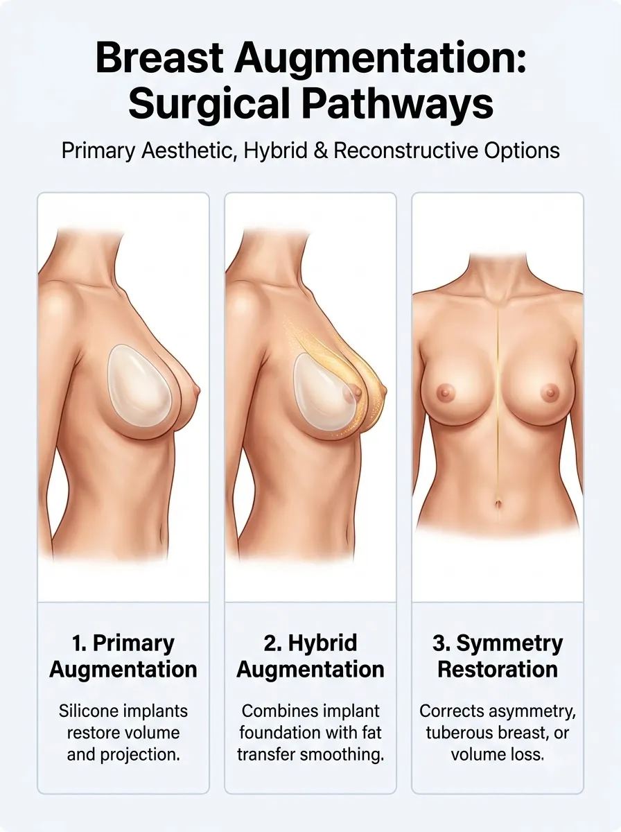 Medical schematic diagram illustrating aesthetic enhancement vs reconstructive in breast augmentation surgery by Dr. Vishal Purohit in Jaipur