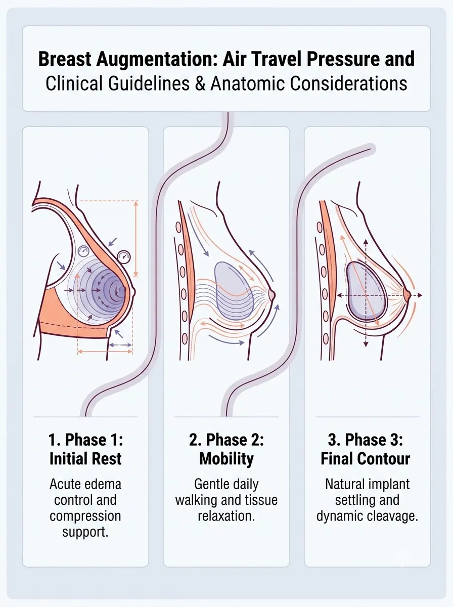 Medical schematic diagram illustrating air travel: pressure and inflammation risks in breast augmentation surgery by Dr. Vishal Purohit in Jaipur
