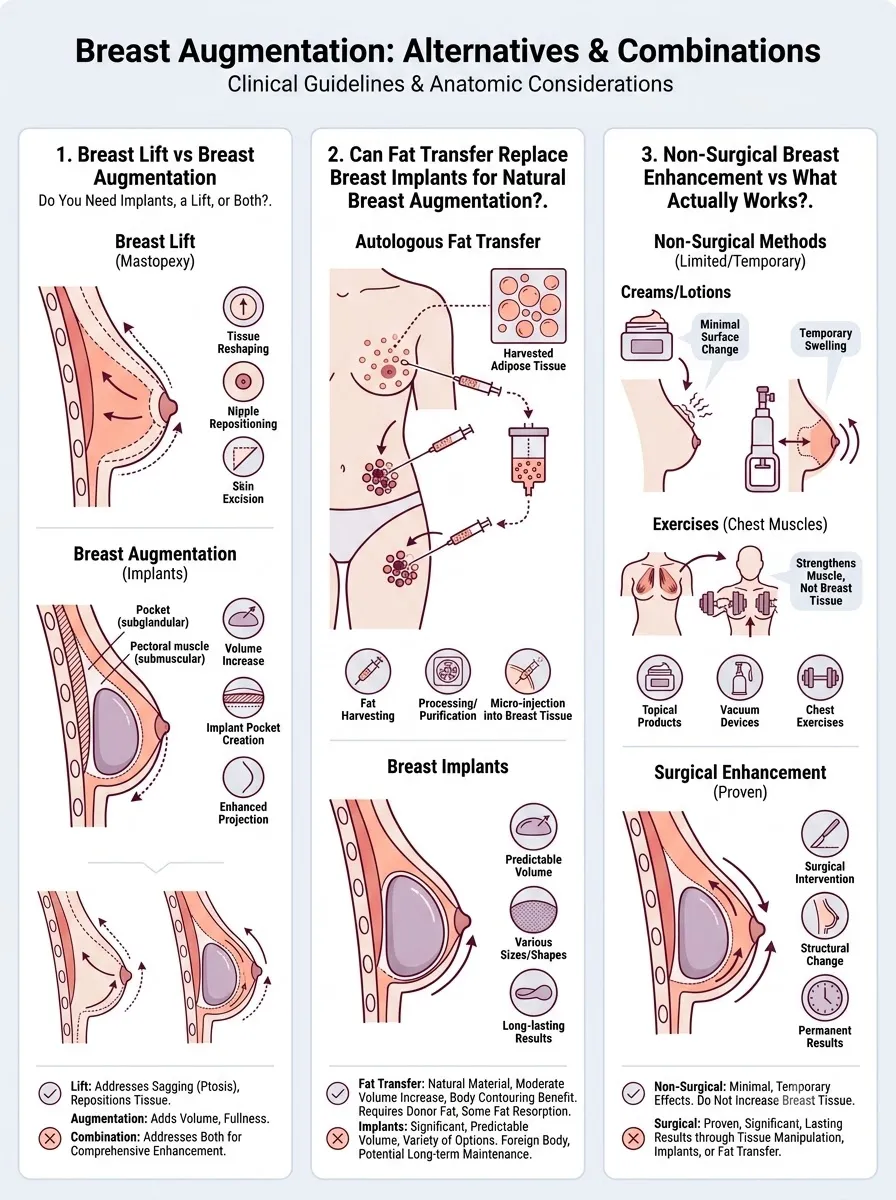 Medical schematic diagram illustrating alternatives &amp; combinations in breast augmentation surgery by Dr. Vishal Purohit in Jaipur