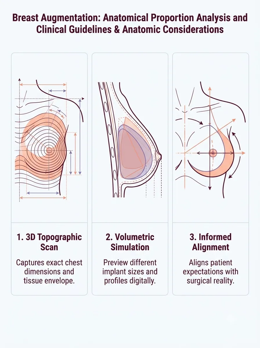 Medical schematic diagram illustrating anatomical proportion analysis and symmetry assessment in breast augmentation surgery by Dr. Vishal Purohit in Jaipur