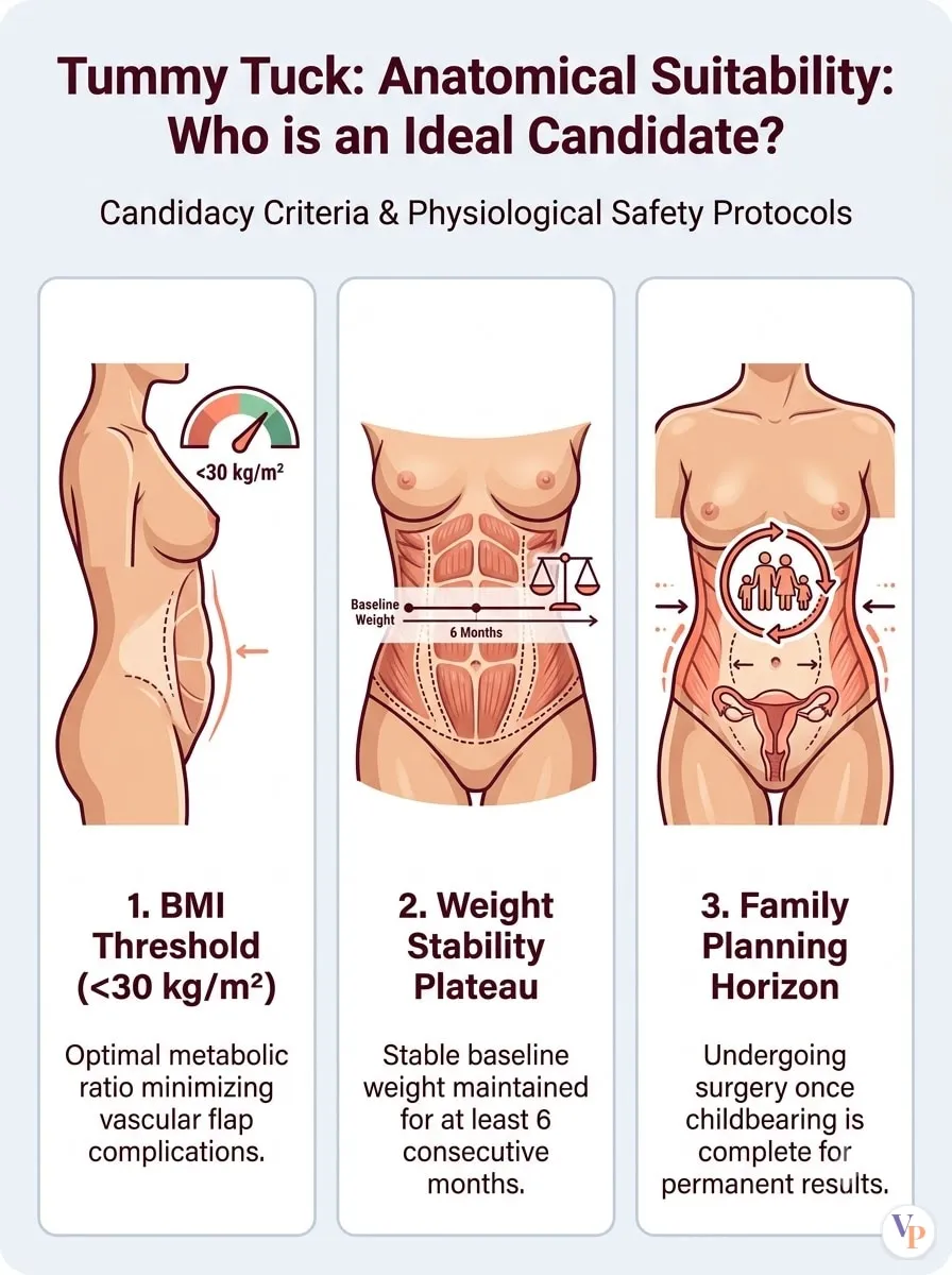 Medical schematic diagram illustrating Anatomical Suitability: Who is an Ideal Candidate? in tummy tuck surgery by Dr. Vishal Purohit in Jaipur