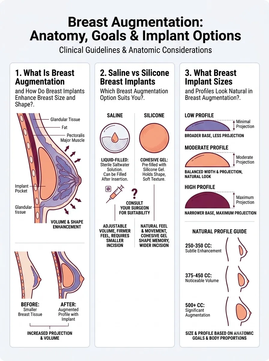 Medical schematic diagram illustrating anatomy, goals &amp; implant options in breast augmentation surgery by Dr. Vishal Purohit in Jaipur