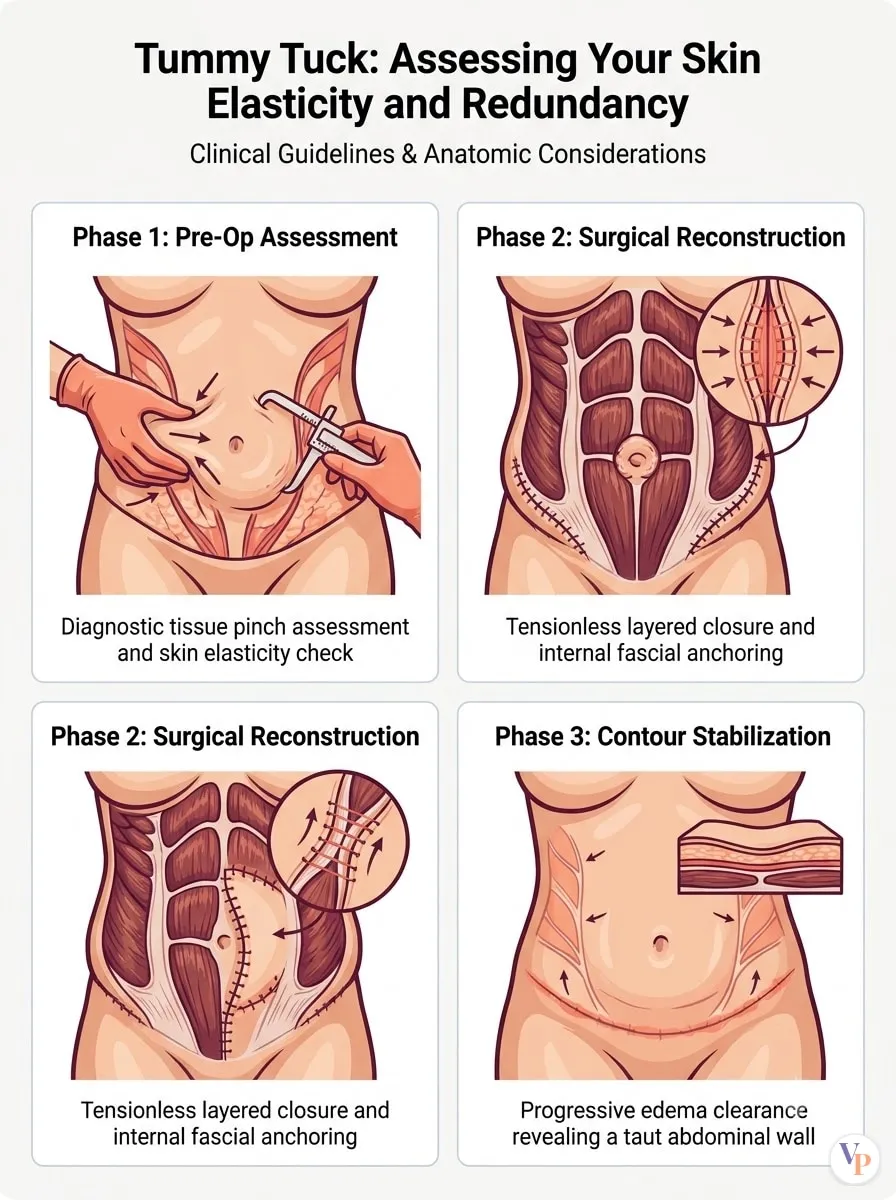 Medical schematic diagram illustrating Assessing Your Skin Elasticity and Redundancy in tummy tuck surgery by Dr. Vishal Purohit in Jaipur