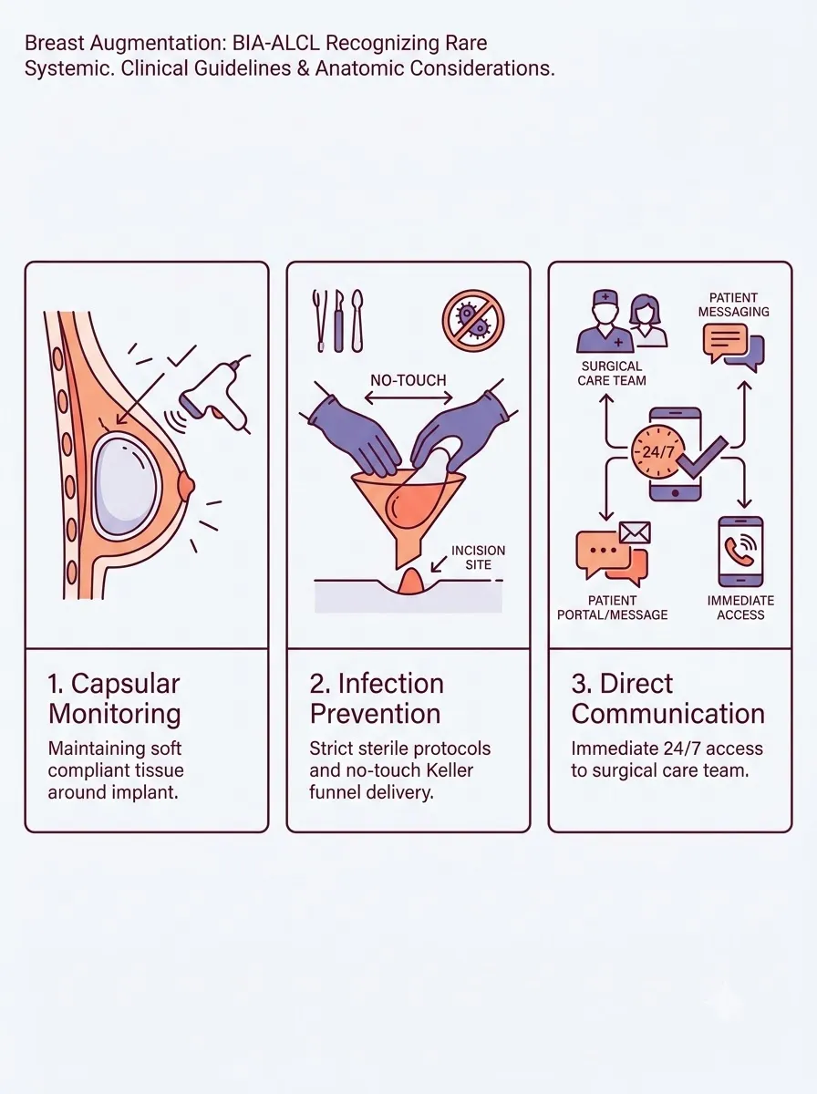 Medical schematic diagram illustrating bia-alcl: recognizing rare systemic warning signs in breast augmentation surgery by Dr. Vishal Purohit in Jaipur