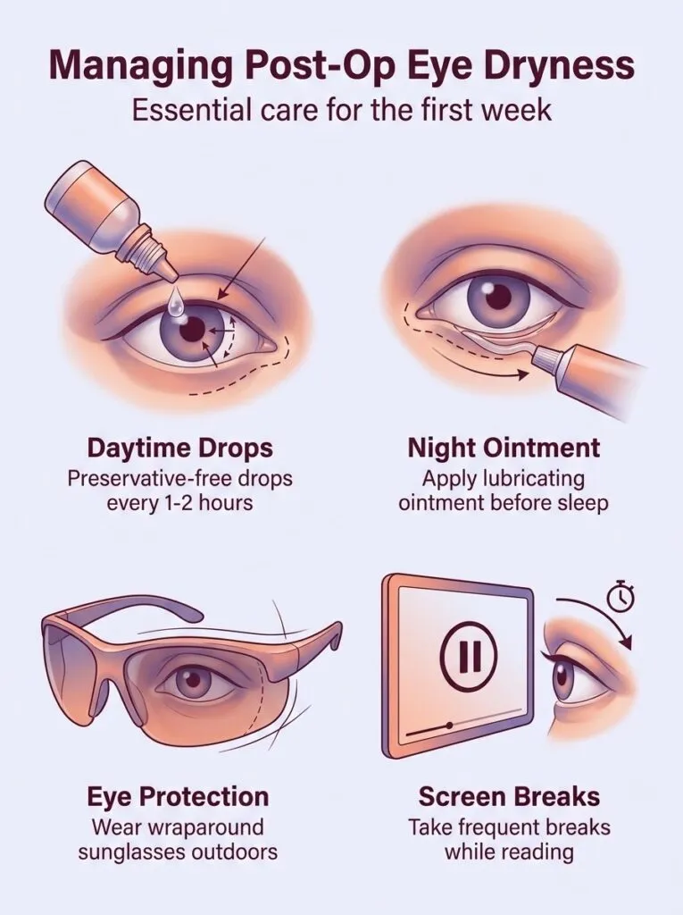 Post-operative eye dryness management guide for blepharoplasty patients by Dr. Vishal Purohit