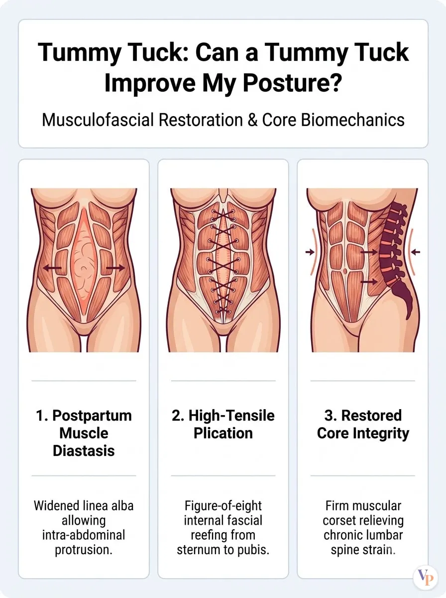 Medical schematic diagram illustrating Can a Tummy Tuck Improve My Posture? in tummy tuck surgery by Dr. Vishal Purohit in Jaipur