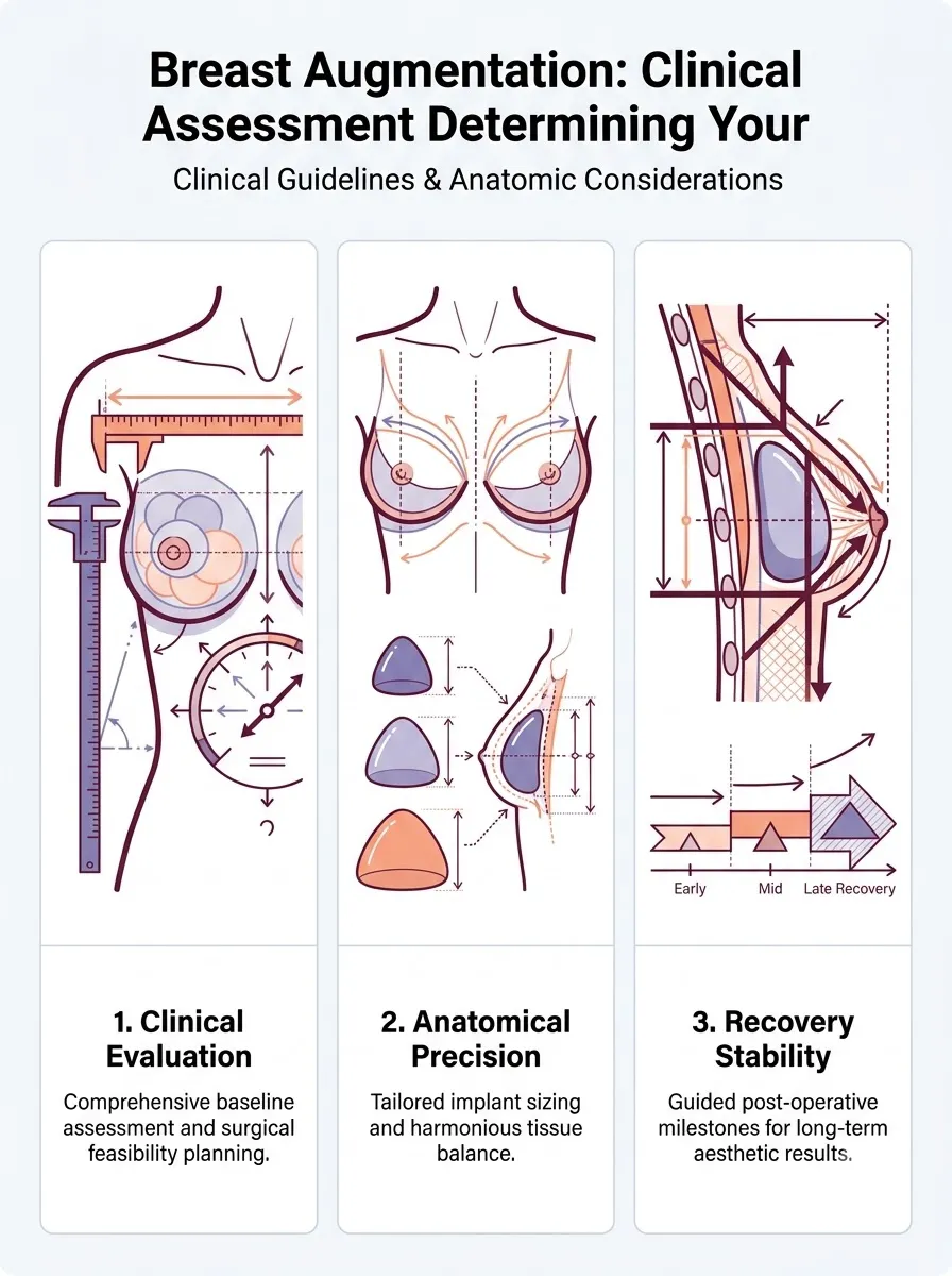 Medical schematic diagram illustrating clinical assessment: determining your anatomical suitability in breast augmentation surgery by Dr. Vishal Purohit in Jaipur