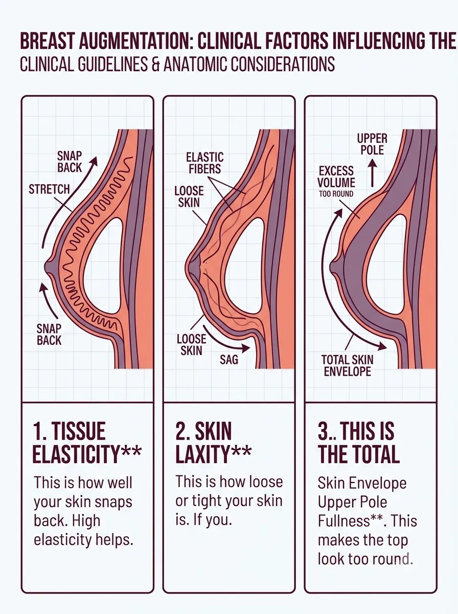 Medical schematic diagram illustrating clinical factors influencing the ‘natural’ result in breast augmentation surgery by Dr. Vishal Purohit in Jaipur