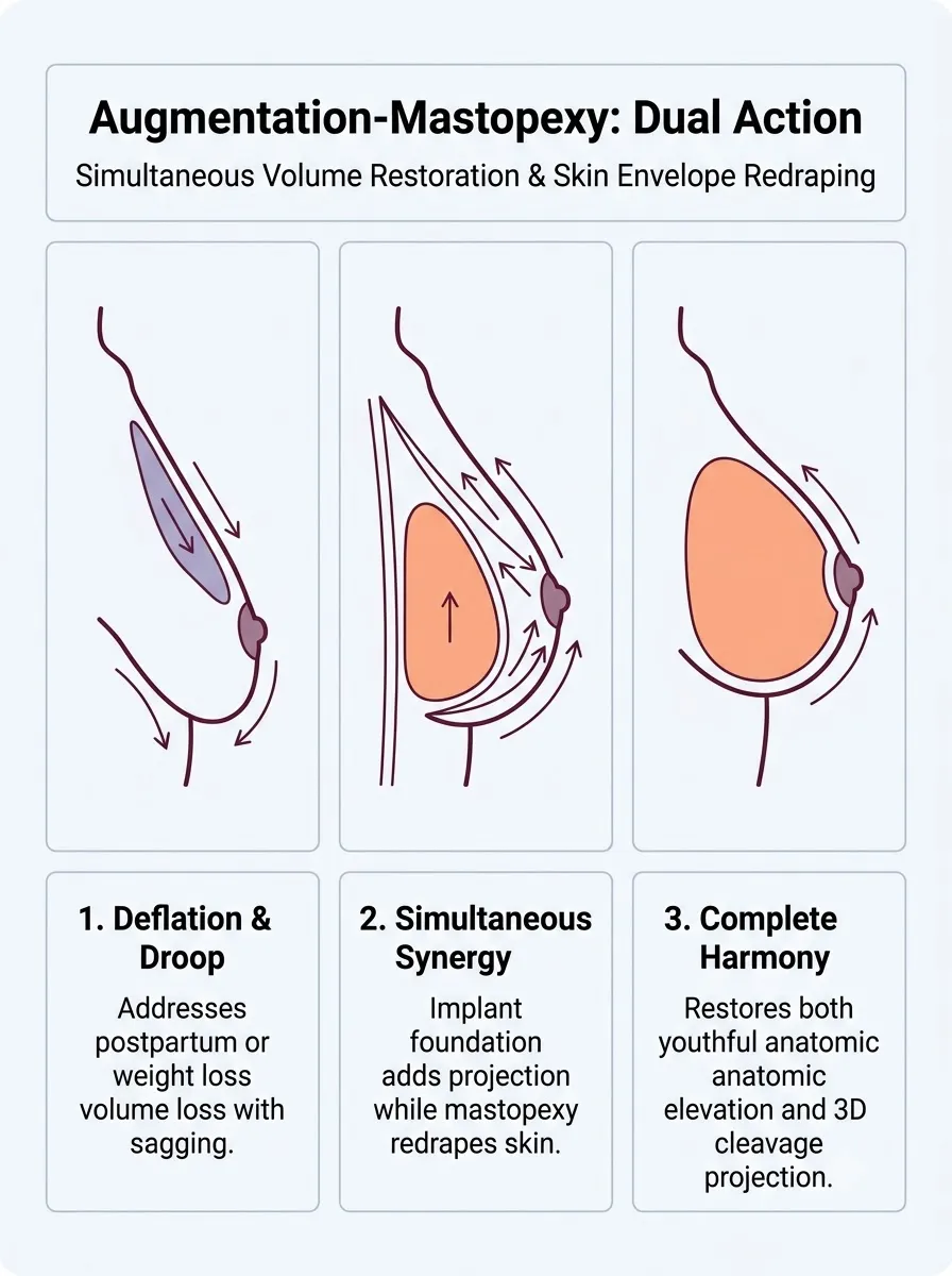 Medical schematic diagram illustrating combined approach in breast augmentation surgery by Dr. Vishal Purohit in Jaipur