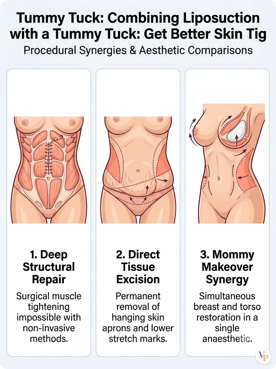 Medical schematic diagram illustrating Combining Liposuction with a Tummy Tuck: Get Better Skin Tightening and Shaping in tummy tuck surgery by Dr. Vishal Purohit in Jaipur