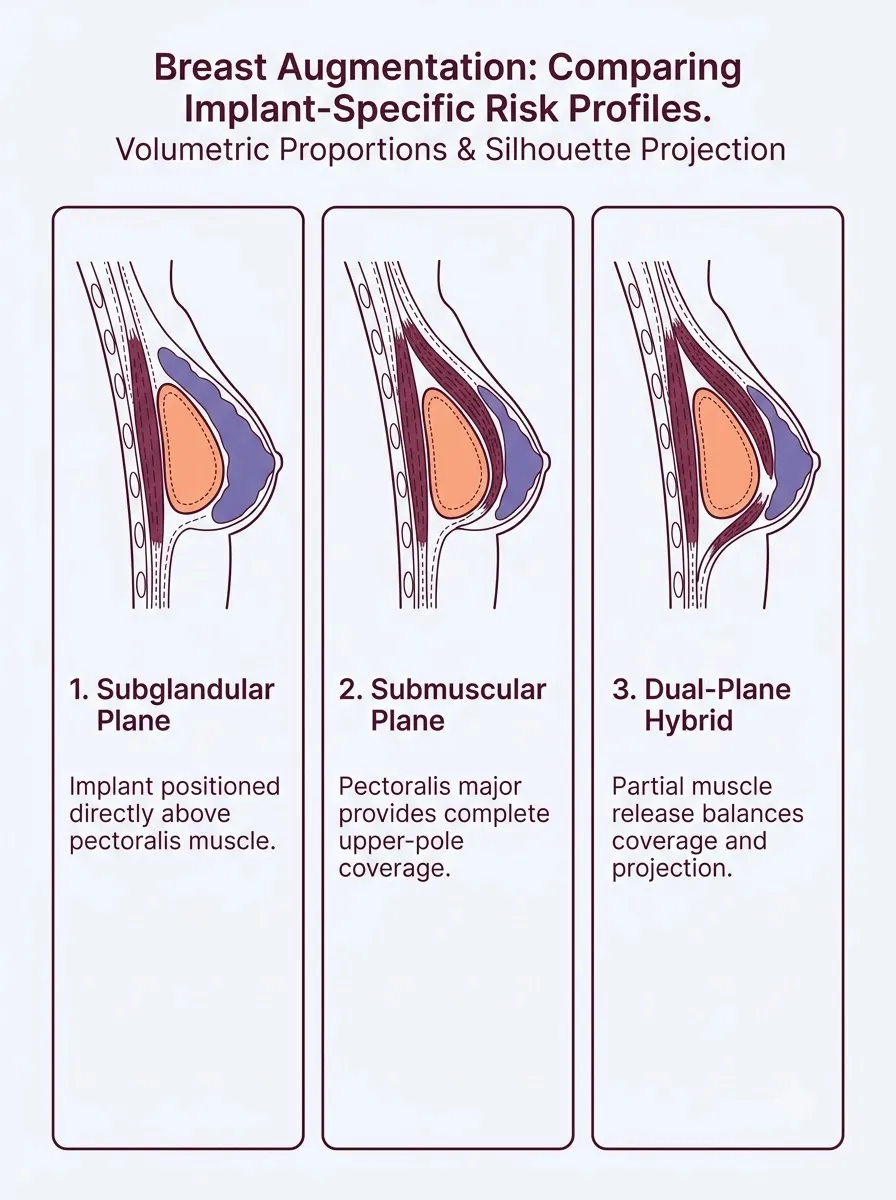 Medical schematic diagram illustrating comparing implant-specific risk profiles in breast augmentation surgery by Dr. Vishal Purohit in Jaipur