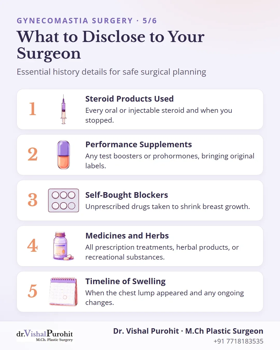 Checklist of details to disclose to the plastic surgeon