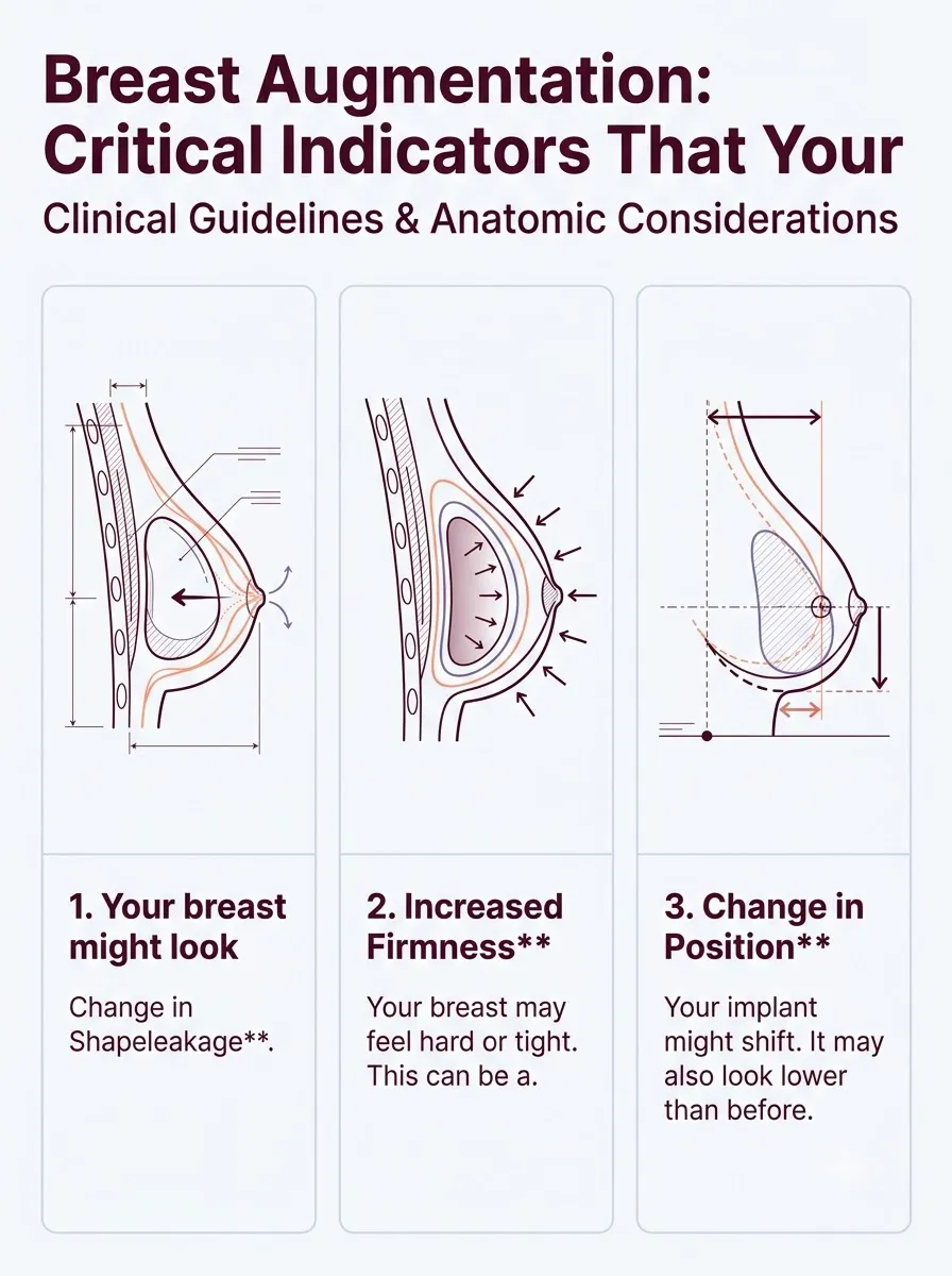 Medical schematic diagram illustrating critical indicators that your implants require replacement in breast augmentation surgery by Dr. Vishal Purohit in Jaipur