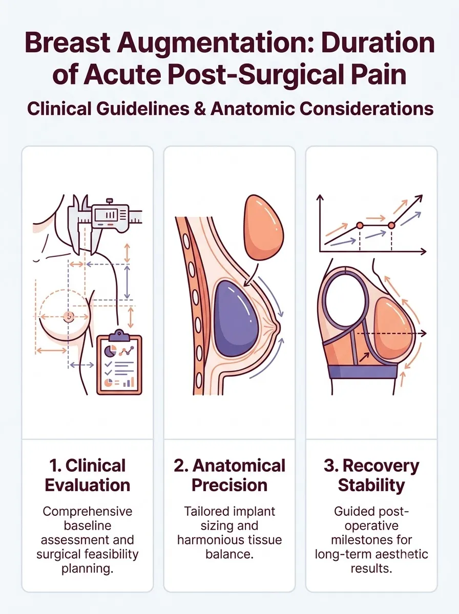 Medical schematic diagram illustrating duration of acute post-surgical pain in breast augmentation surgery by Dr. Vishal Purohit in Jaipur