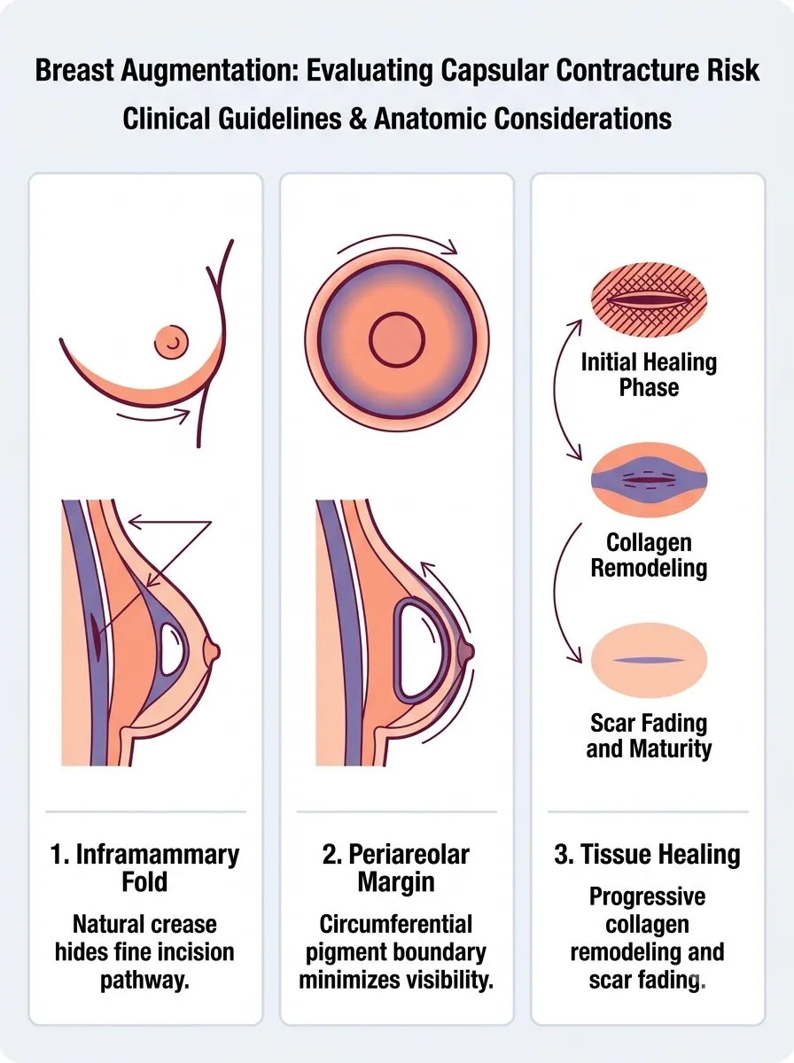 Medical schematic diagram illustrating evaluating capsular contracture risk in breast augmentation surgery by Dr. Vishal Purohit in Jaipur