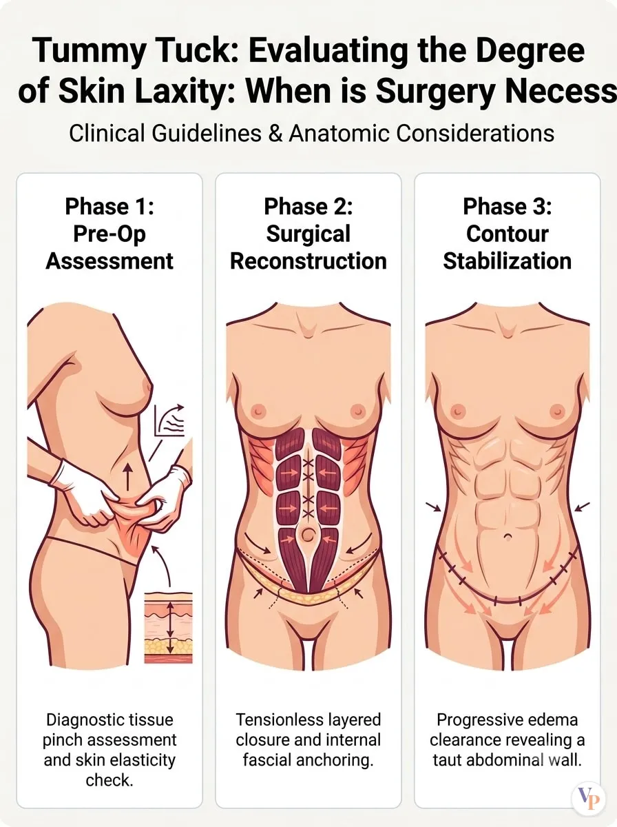 Medical schematic diagram illustrating Evaluating the Degree of Skin Laxity: When is Surgery Necessary? in tummy tuck surgery by Dr. Vishal Purohit in Jaipur
