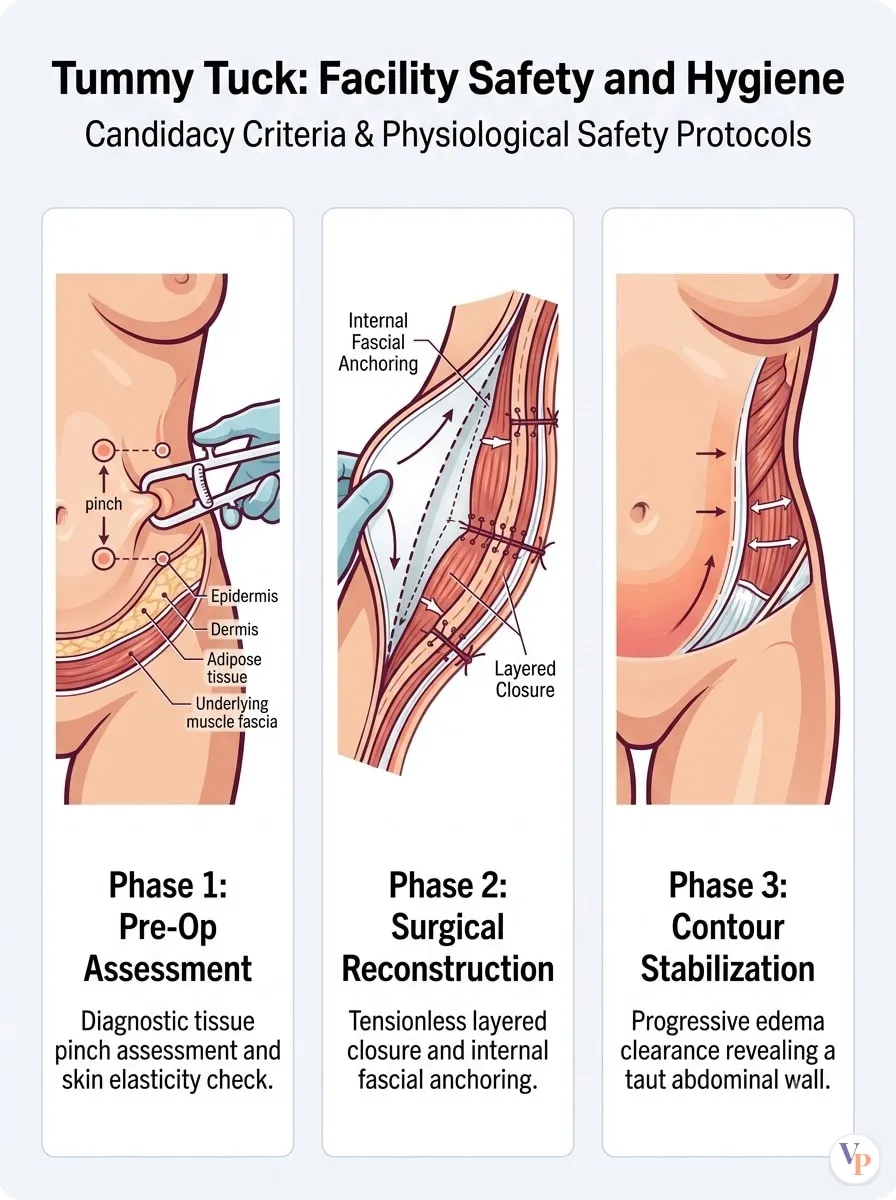 Medical schematic diagram illustrating Facility Safety and Hygiene in tummy tuck surgery by Dr. Vishal Purohit in Jaipur