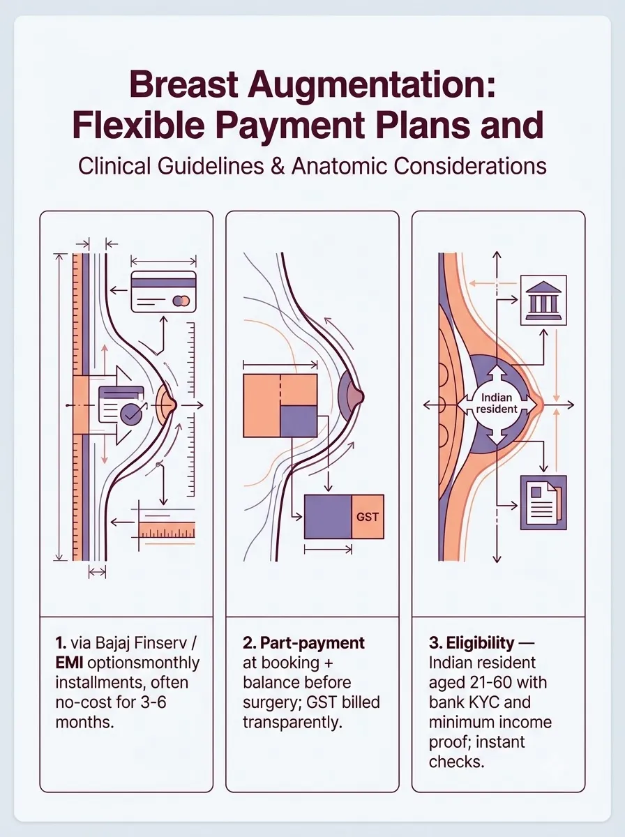 Medical schematic diagram illustrating flexible payment plans and emi options in breast augmentation surgery by Dr. Vishal Purohit in Jaipur