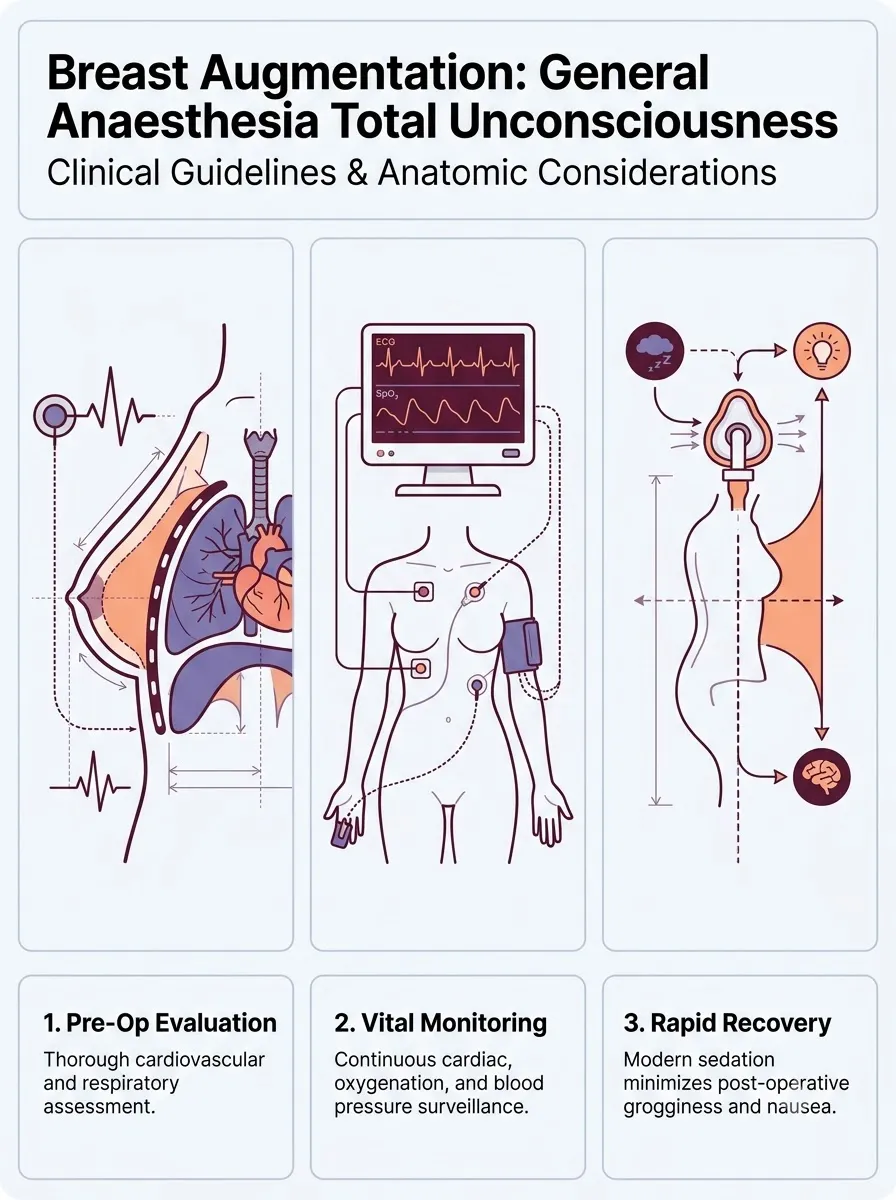 Medical schematic diagram illustrating general anaesthesia: total unconsciousness in breast augmentation surgery by Dr. Vishal Purohit in Jaipur