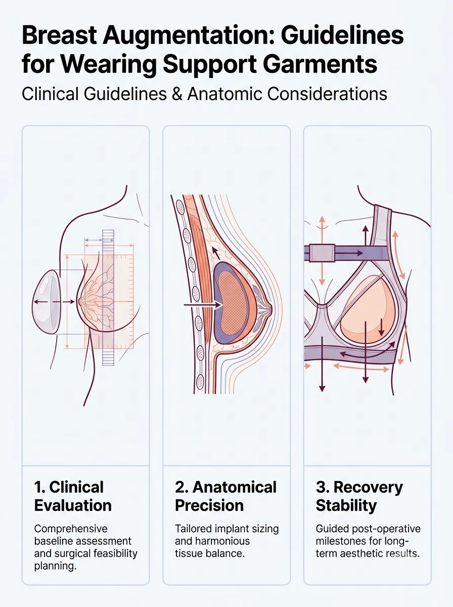 Medical schematic diagram illustrating guidelines for wearing support garments in breast augmentation surgery by Dr. Vishal Purohit in Jaipur