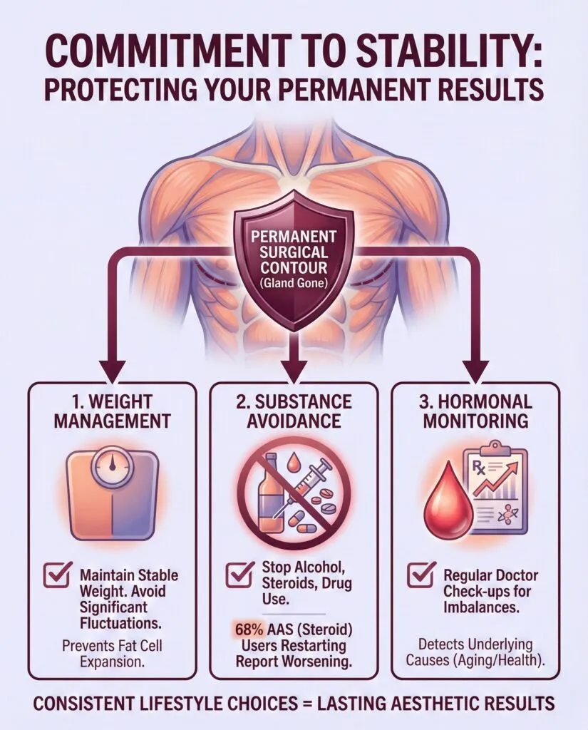 Gynecomastia Surgery Post-Op Care Infographic for Permanent Results - Dr. Vishal Purohit, Jaipur