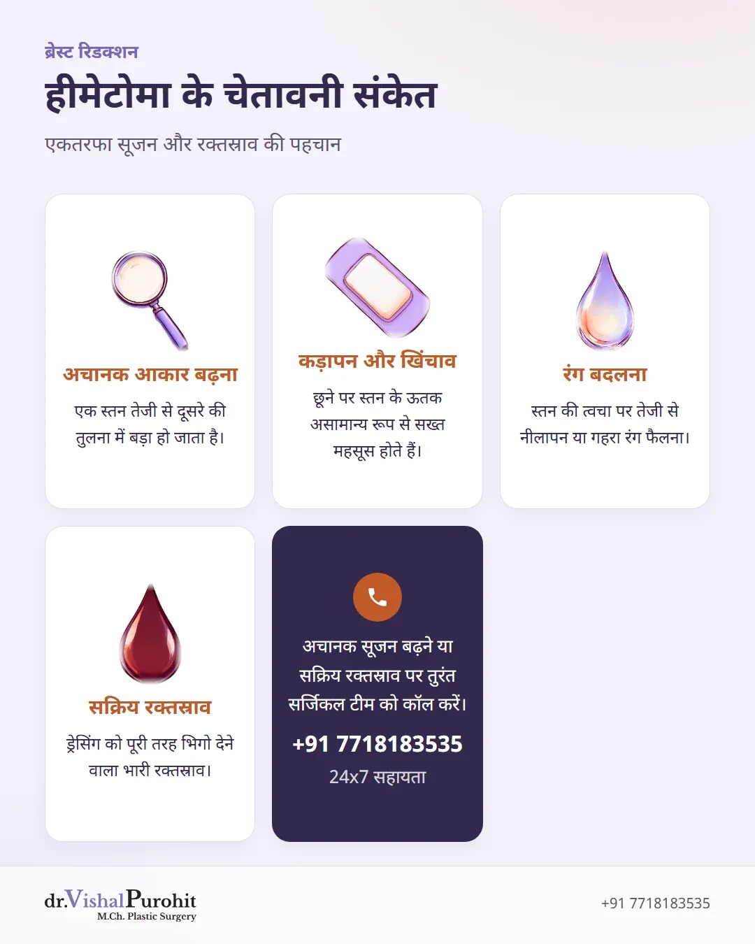 ब्रेस्ट रिडक्शन के बाद हीमेटोमा के चार मुख्य चेतावनी संकेत।