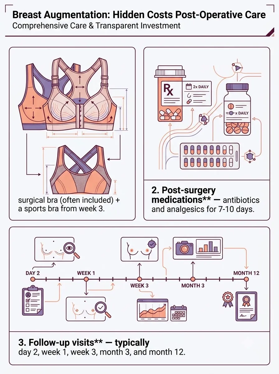 Medical schematic diagram illustrating hidden costs: post-operative care and follow-ups in breast augmentation surgery by Dr. Vishal Purohit in Jaipur