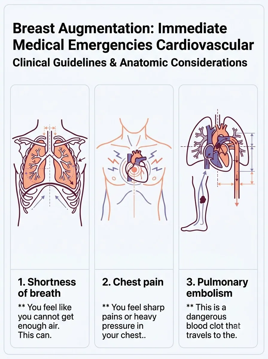 Medical schematic diagram illustrating immediate medical emergencies: cardiovascular and respiratory red flags in breast augmentation surgery by Dr. Vishal Purohit in Jaipur