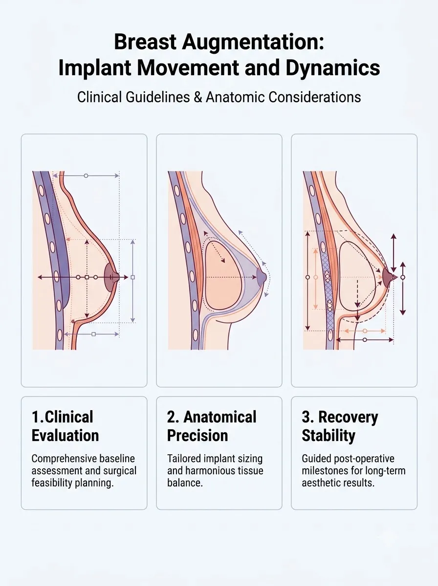 Medical schematic diagram illustrating implant movement and dynamics: how your breasts behave in breast augmentation surgery by Dr. Vishal Purohit in Jaipur
