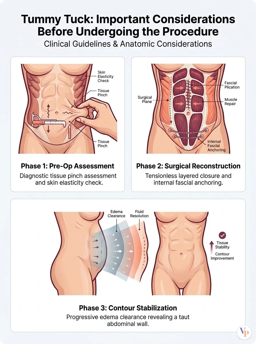 Medical schematic diagram illustrating Important Considerations Before Undergoing the Procedure in tummy tuck surgery by Dr. Vishal Purohit in Jaipur