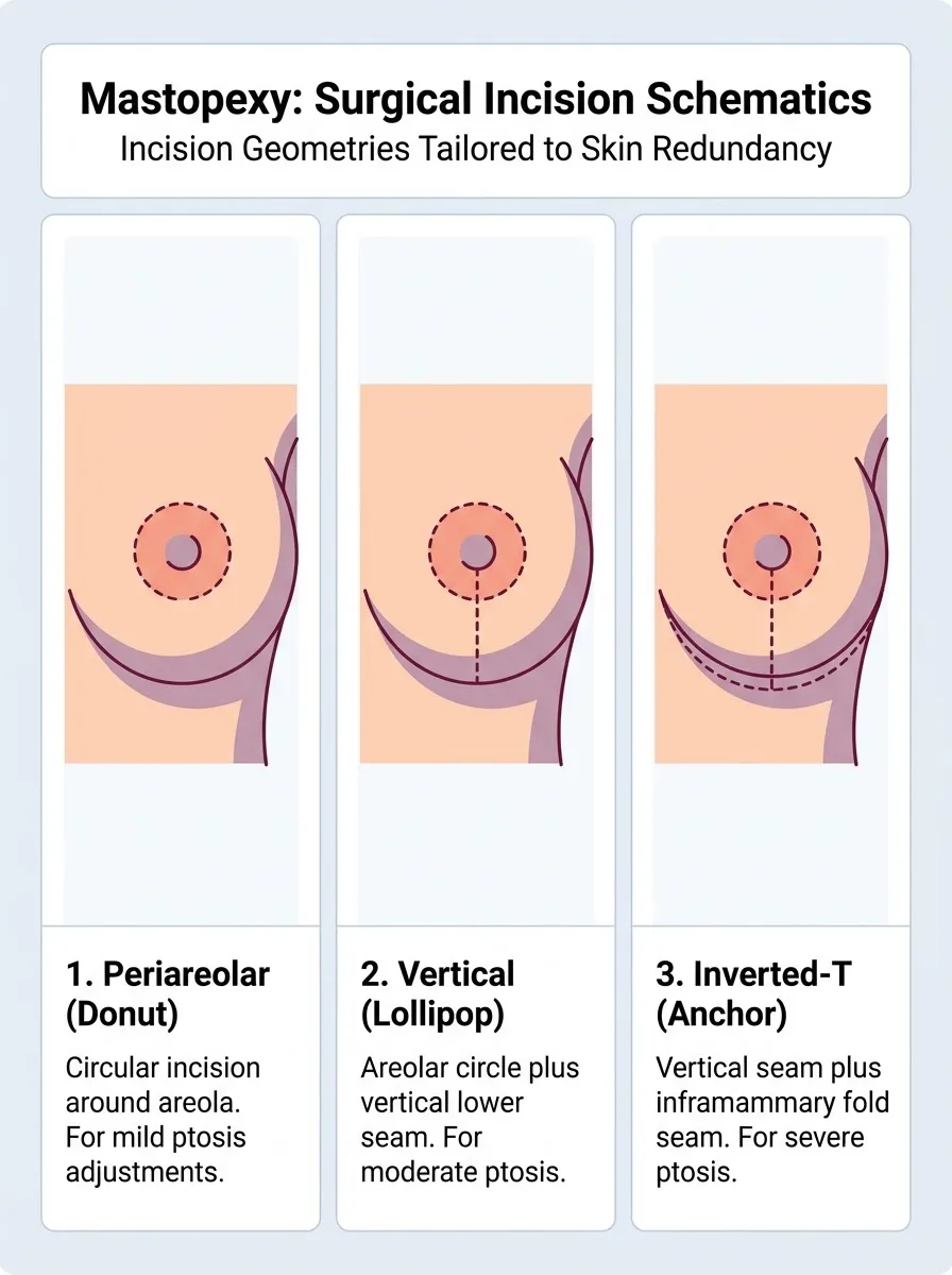 Medical schematic diagram illustrating incision patterns in breast augmentation surgery by Dr. Vishal Purohit in Jaipur