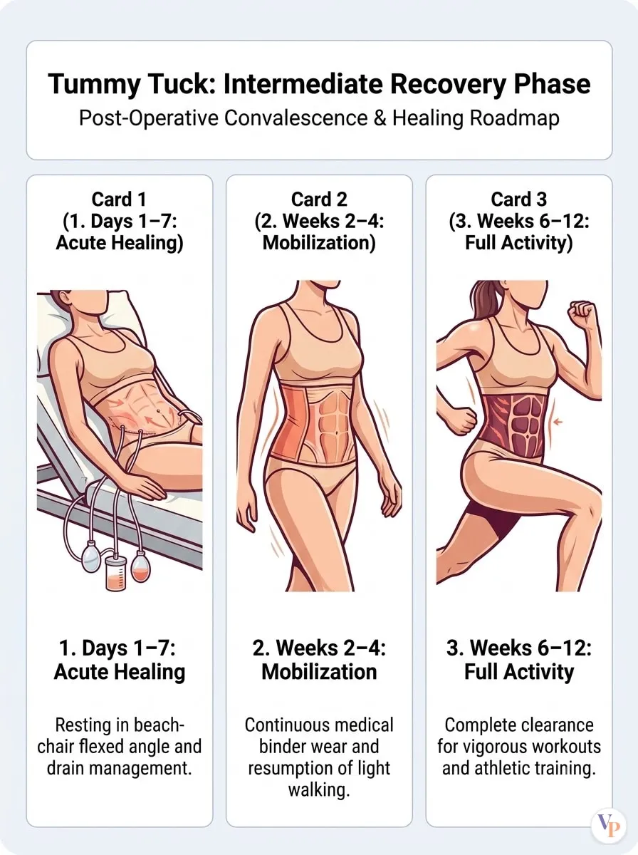 Medical schematic diagram illustrating Intermediate Recovery Phase in tummy tuck surgery by Dr. Vishal Purohit in Jaipur