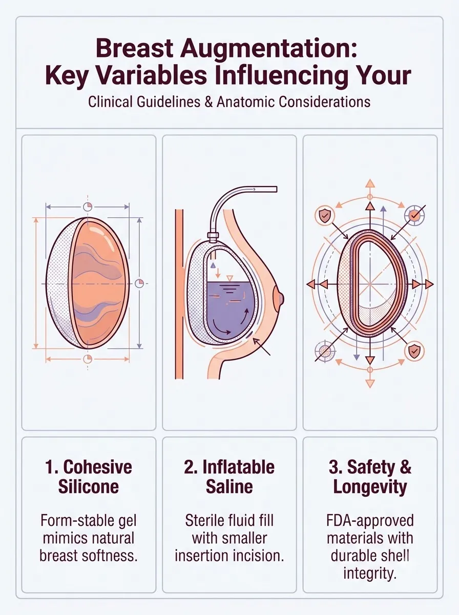 Medical schematic diagram illustrating key variables influencing your surgery quote in breast augmentation surgery by Dr. Vishal Purohit in Jaipur