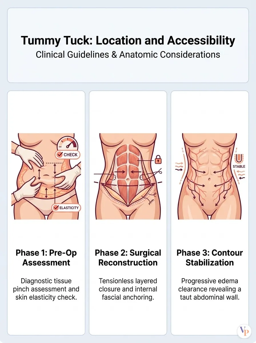 Medical schematic diagram illustrating Location and Accessibility in tummy tuck surgery by Dr. Vishal Purohit in Jaipur