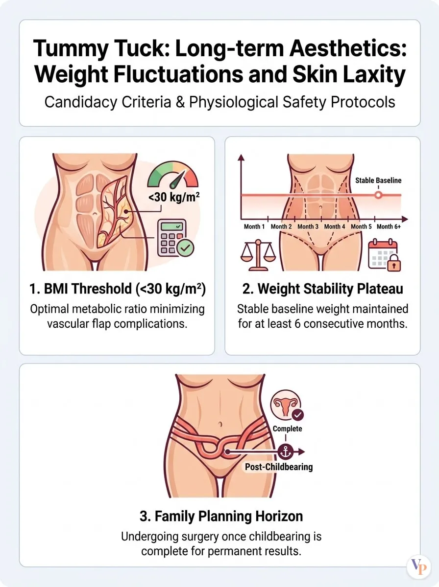 Medical schematic diagram illustrating Long-term Aesthetics: Weight Fluctuations and Skin Laxity in tummy tuck surgery by Dr. Vishal Purohit in Jaipur
