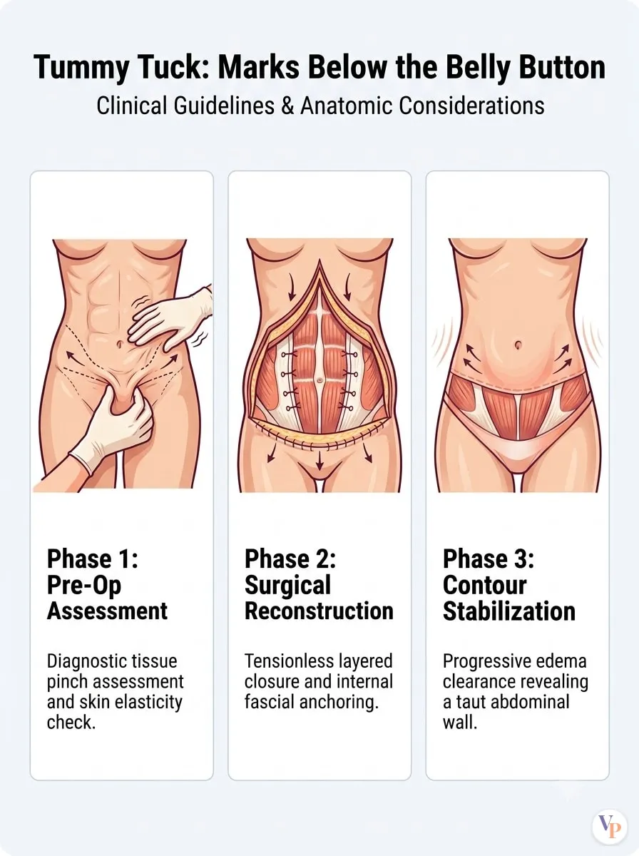 Medical schematic diagram illustrating Marks Below the Belly Button in tummy tuck surgery by Dr. Vishal Purohit in Jaipur