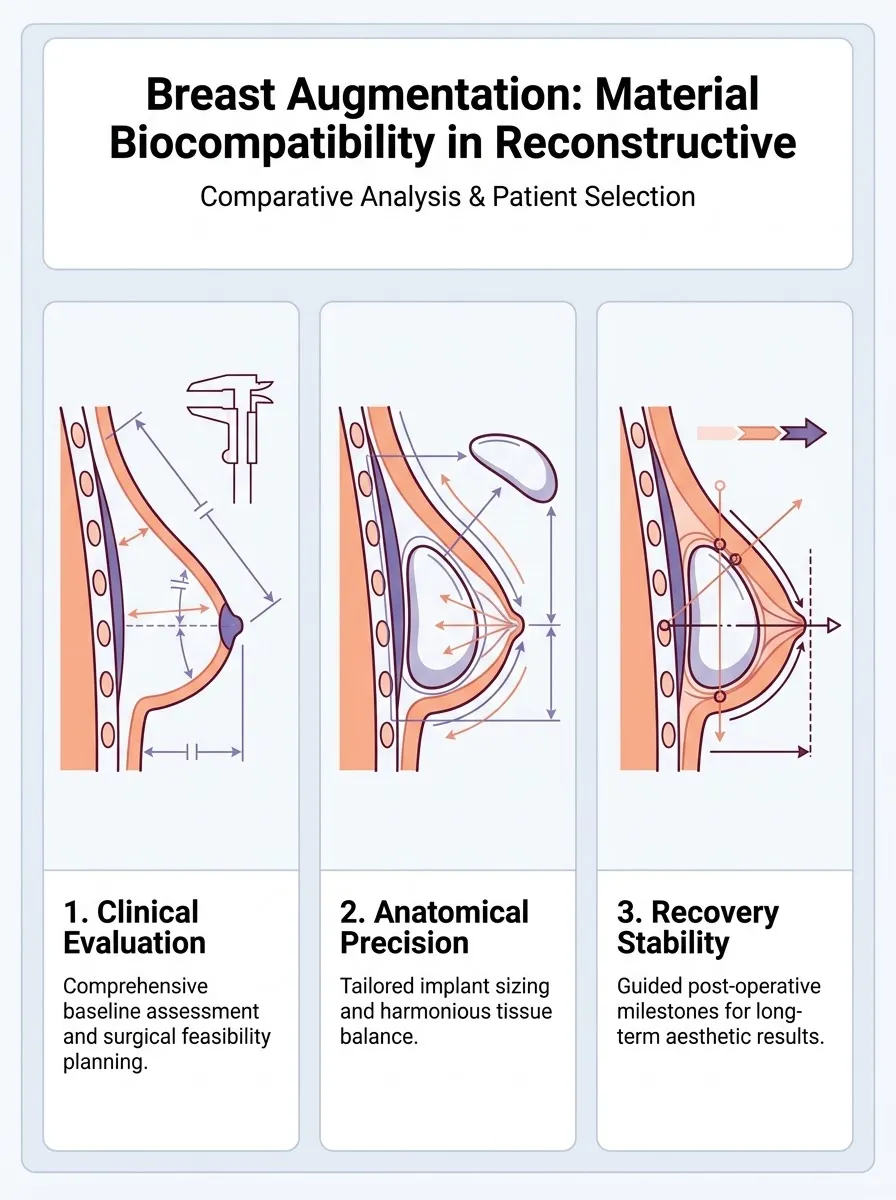 Medical schematic diagram illustrating material biocompatibility in reconstructive vs. cosmetic surgery in breast augmentation surgery by Dr. Vishal Purohit in Jaipur
