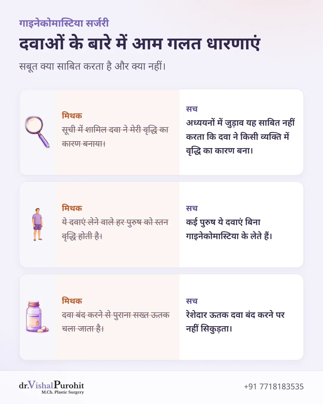दवाओं और स्तन वृद्धि से जुड़ी तीन गलत धारणाएं और सही तथ्य।