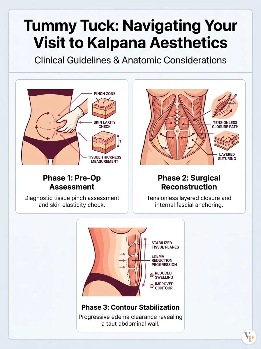 Medical schematic diagram illustrating Navigating Your Visit to Kalpana Aesthetics in tummy tuck surgery by Dr. Vishal Purohit in Jaipur