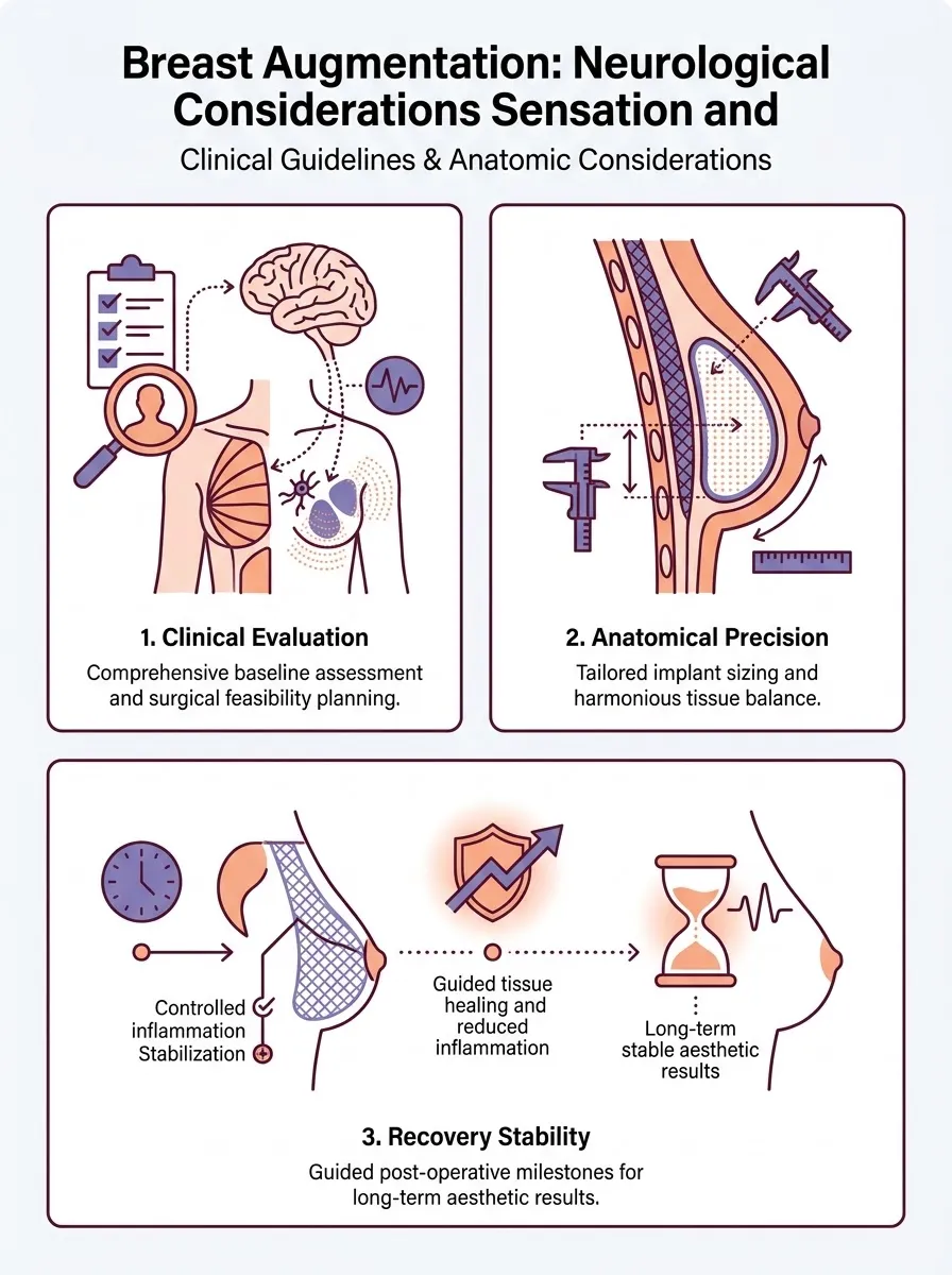 Medical schematic diagram illustrating neurological considerations: sensation and nerve alteration in breast augmentation surgery by Dr. Vishal Purohit in Jaipur