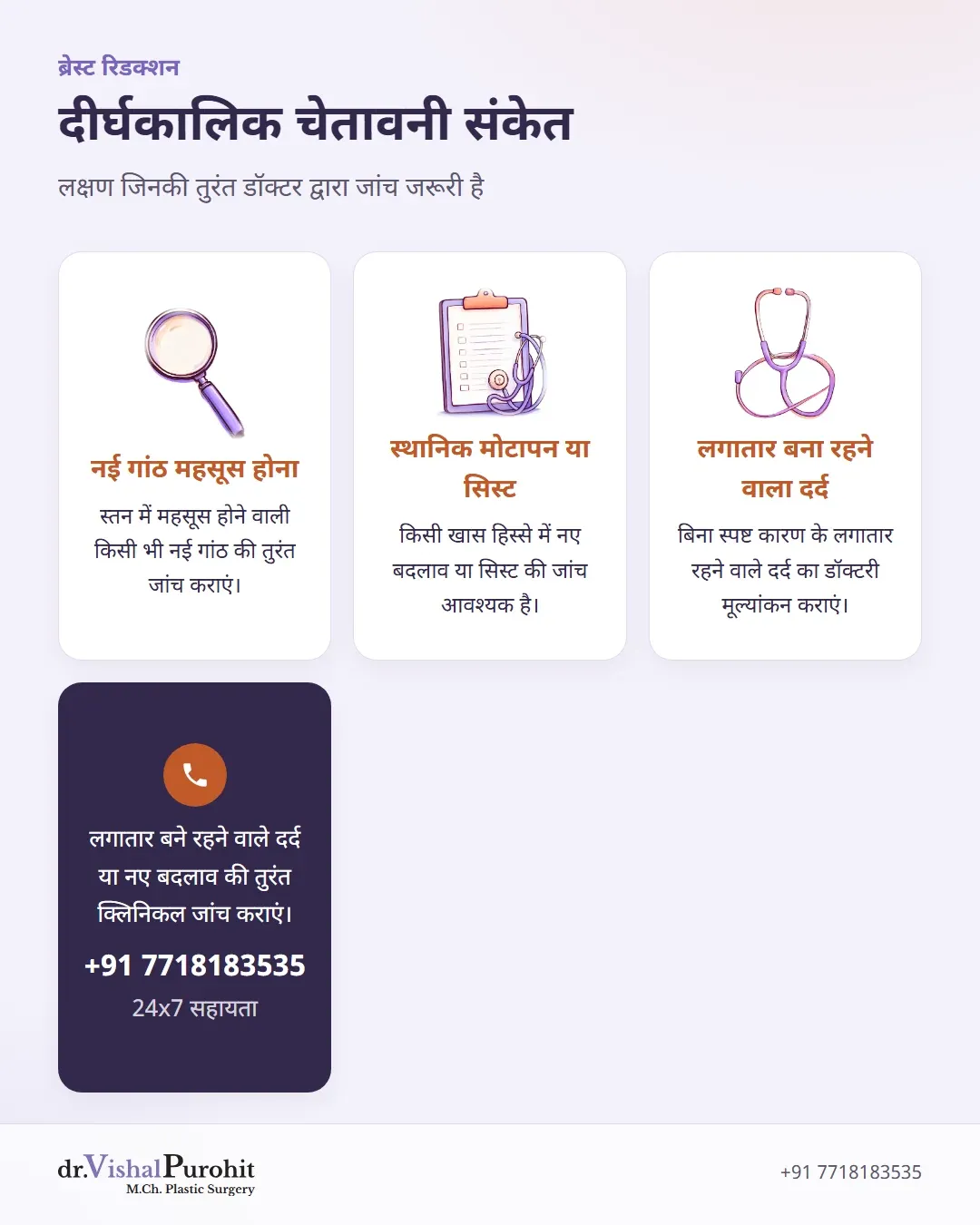 ब्रेस्ट रिडक्शन के बाद डॉक्टर को दिखाने योग्य चेतावनी संकेत