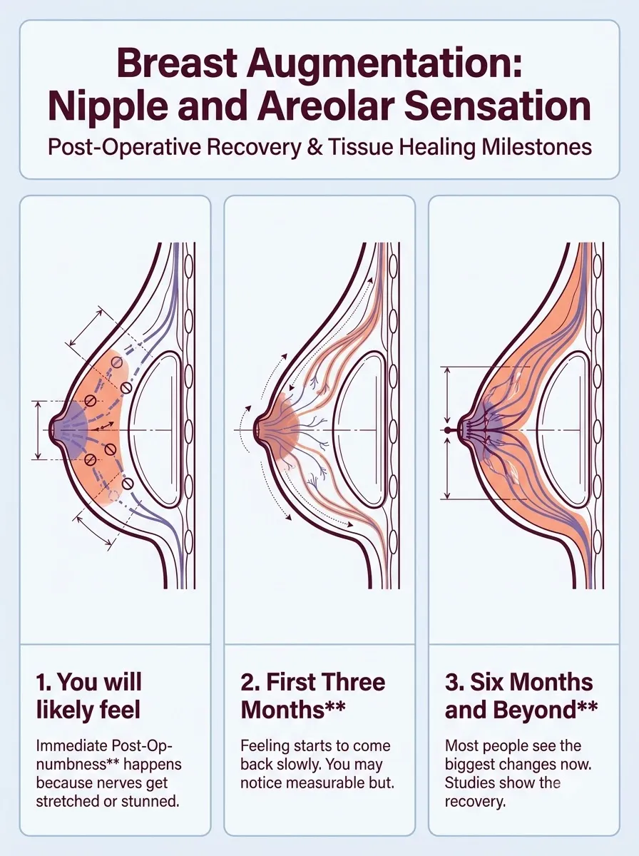 Medical schematic diagram illustrating nipple and areolar sensation: understanding nerve recovery in breast augmentation surgery by Dr. Vishal Purohit in Jaipur