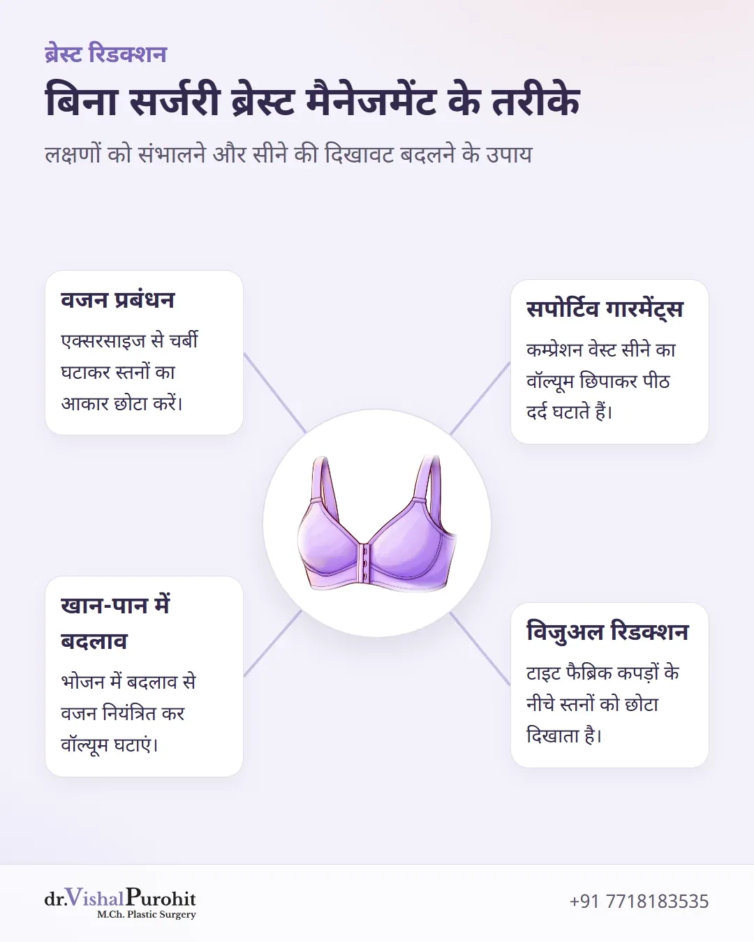 डाइट और सपोर्टिव गारमेंट्स सहित बिना सर्जरी ब्रेस्ट मैनेजमेंट के चार तरीके