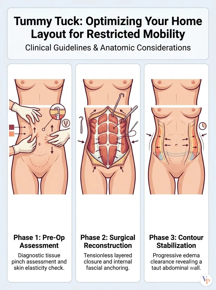 Medical schematic diagram illustrating Optimizing Your Home Layout for Restricted Mobility in tummy tuck surgery by Dr. Vishal Purohit in Jaipur