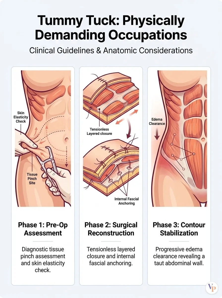 Medical schematic diagram illustrating Physically Demanding Occupations in tummy tuck surgery by Dr. Vishal Purohit in Jaipur